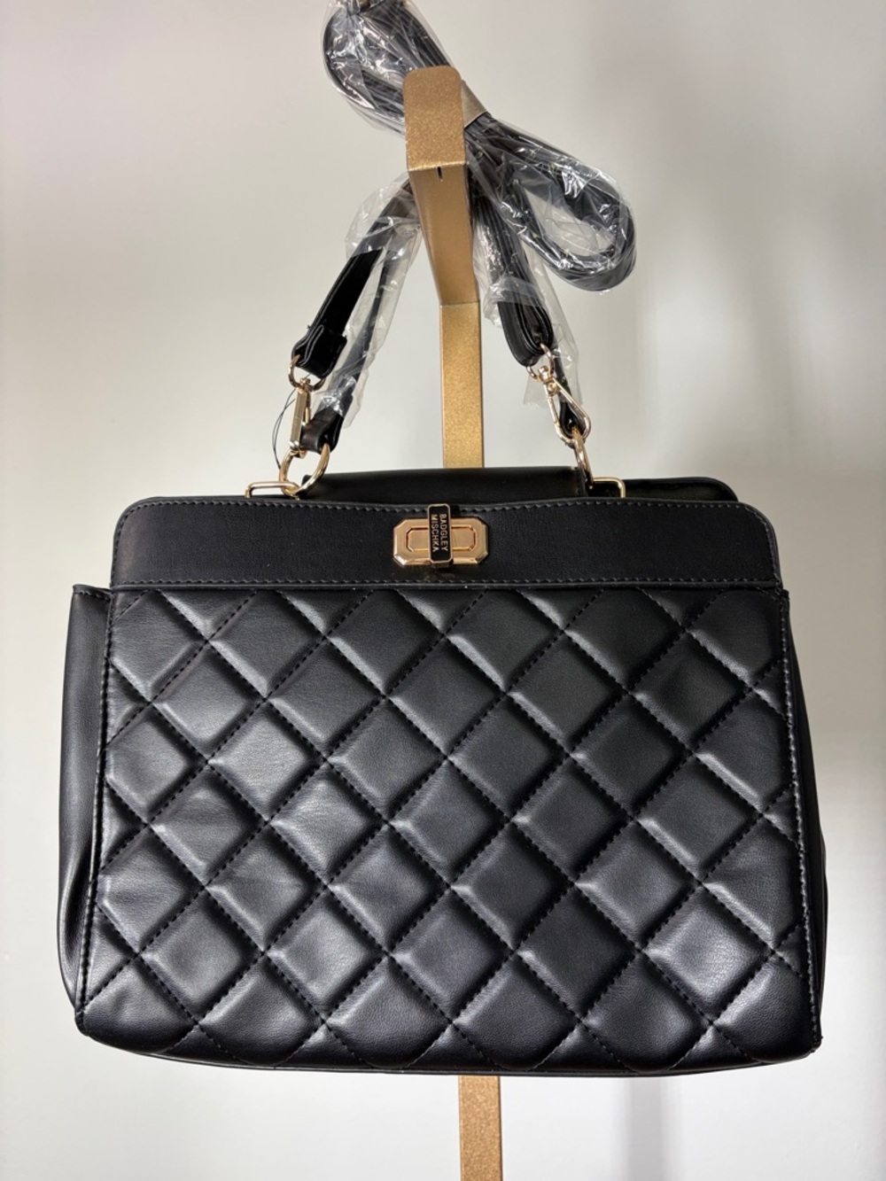 Black  quilted Structured Top-Handle and Crossbody Women’s Mini Tote bag.